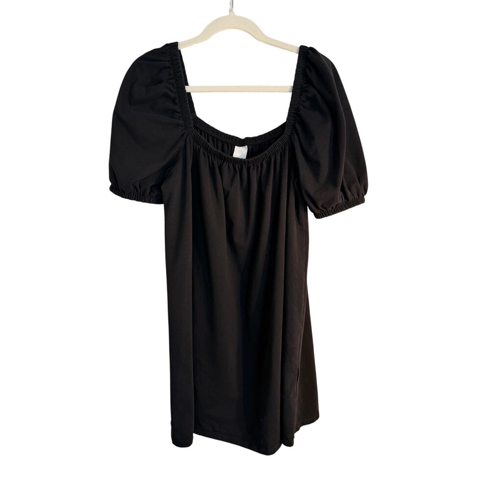 H&M Women’s Large Black Puff Sleeve Square Neck Mini Shift Dress